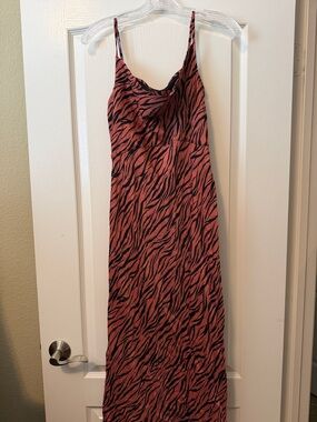 Anthropologie Brown/Rust and Black Zebra-Print Maxi Slip Dress